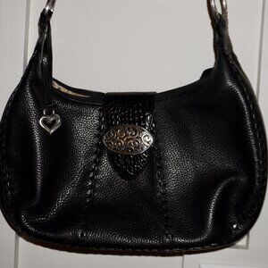 Brighton Franki Shoulder Bag – Black Leather & Silver Scroll Buckle